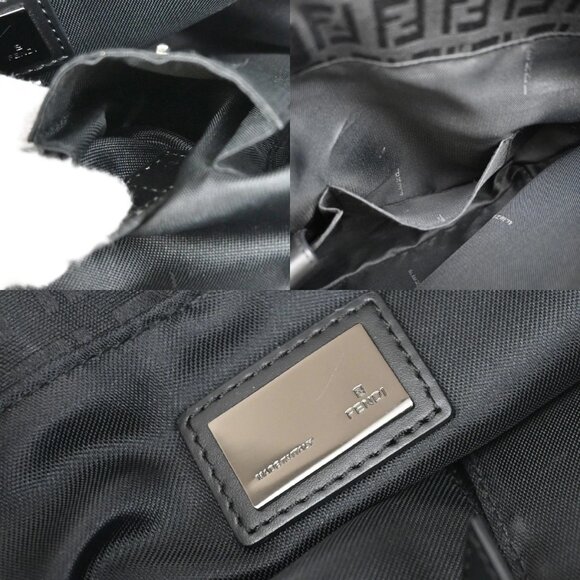 FENDI Logo Zucchino Shoulder Tote Bag Canvas Leather Black SHW Italy 76YH755 - Picture 13 of 14
